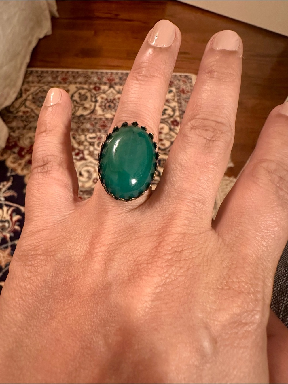 Vintage-Style Teal Cabochon Statement Ring